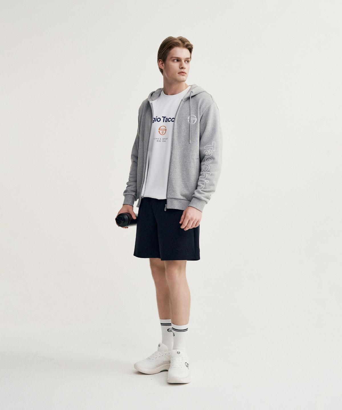 세르지오 타키니(SERGIO TACCHINI) U 데일리 레터링 후드 집업 (Melange Grey)