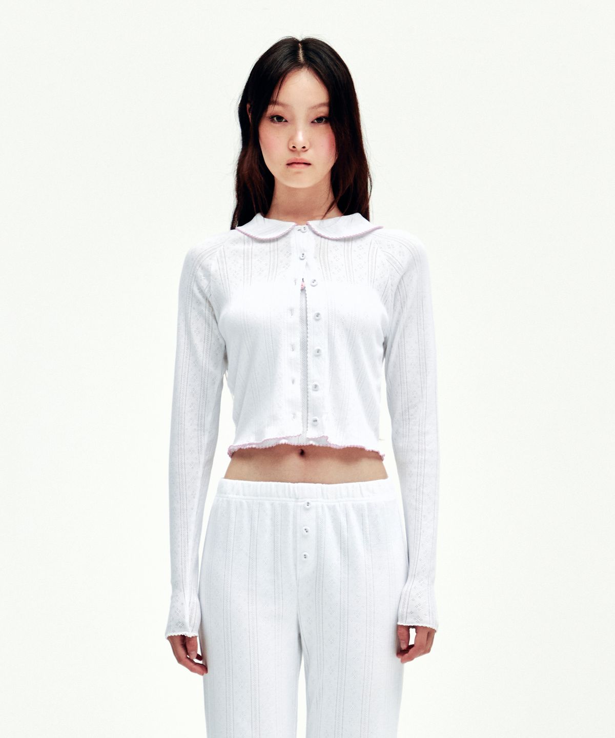 유희(YOUHEE) EYELET COLLAR CARDIGAN WHITE
