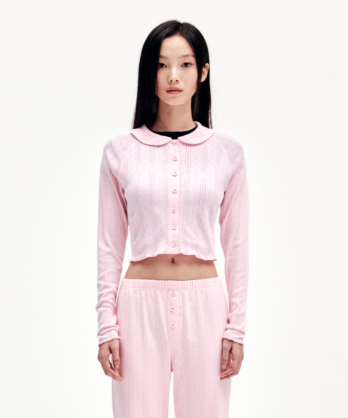 유희(YOUHEE) EYELET COLLAR CARDIGAN PINK