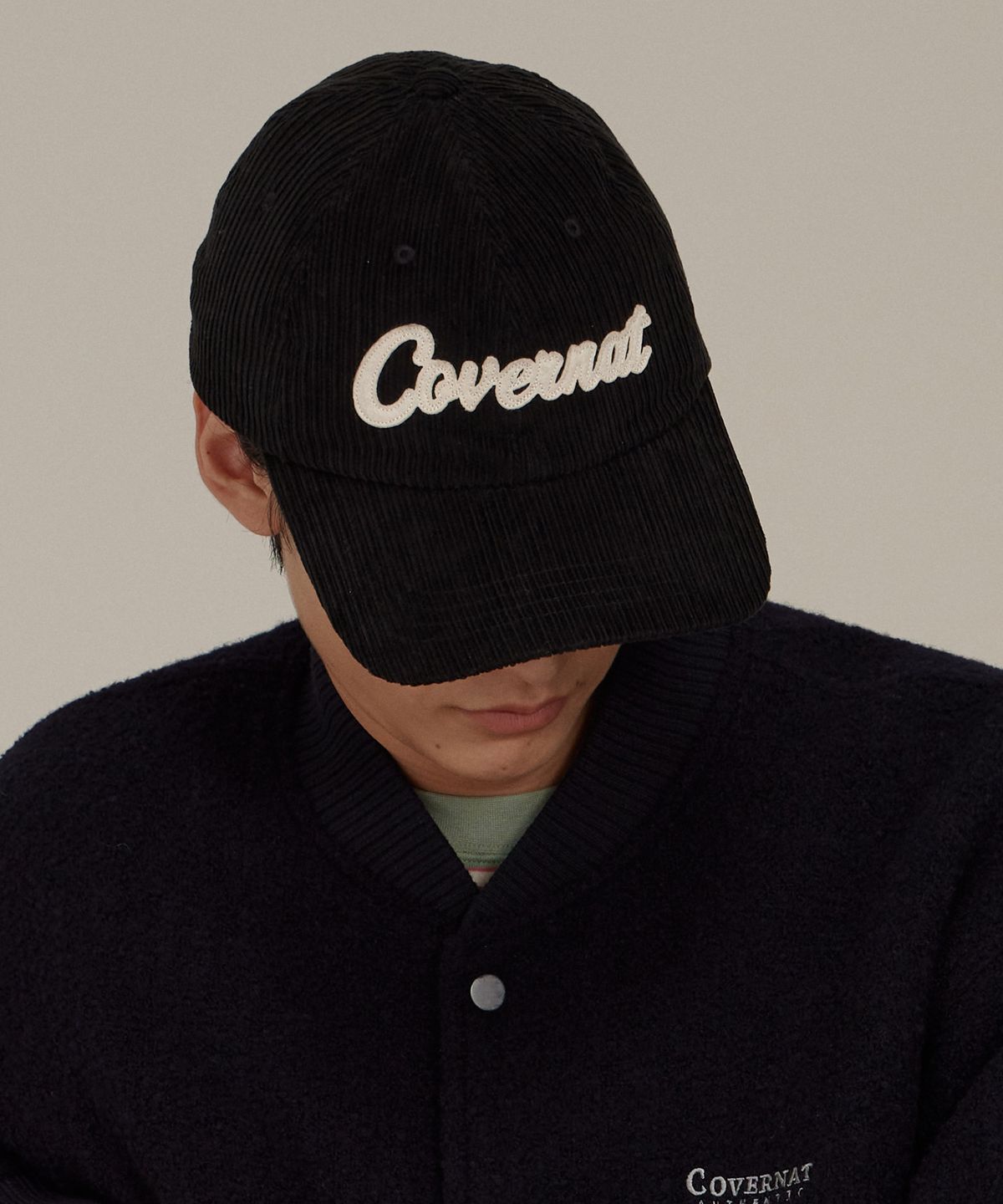 커버낫(COVERNAT) 어센틱 아플리케 코듀로이 볼캡 블랙