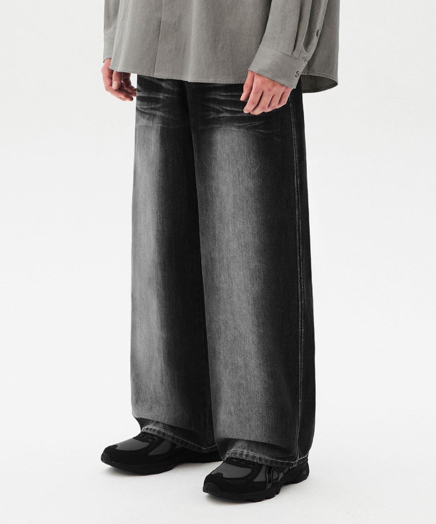 ★TRILLION★ Rain Slub Front Washed Wide Denim Pants BLEACH MUSINSA | TRILLION Rain Slub Front Washing Wide Denim Pants