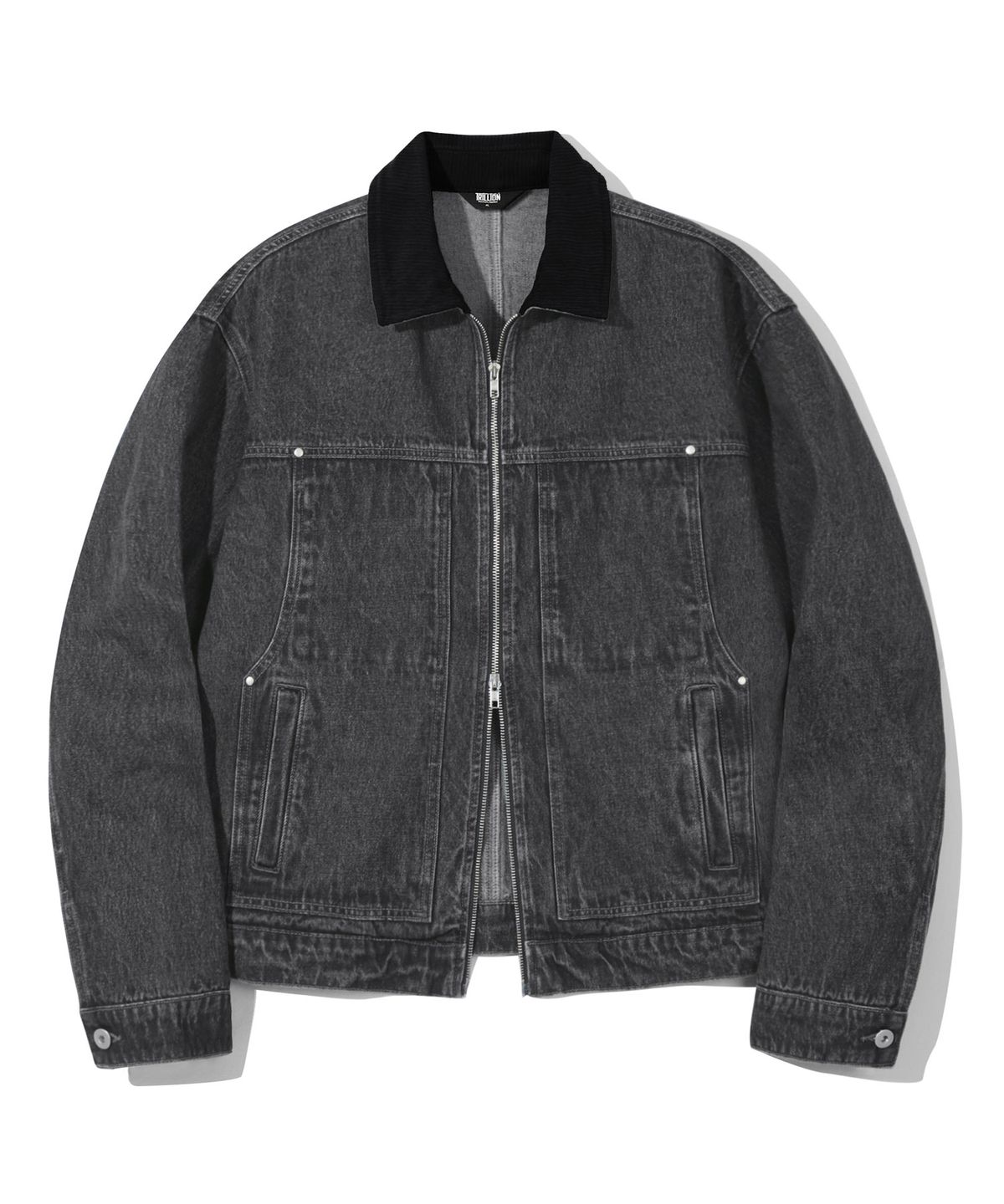 트릴리온(TRILLION) 코듀로이 카라 데님 집업 워크 자켓 (LIGHT GRAY)