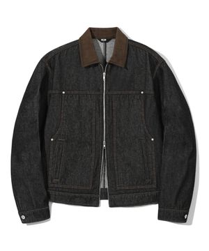 코듀로이 카라 데님 집업 워크 자켓 (BLACK)
