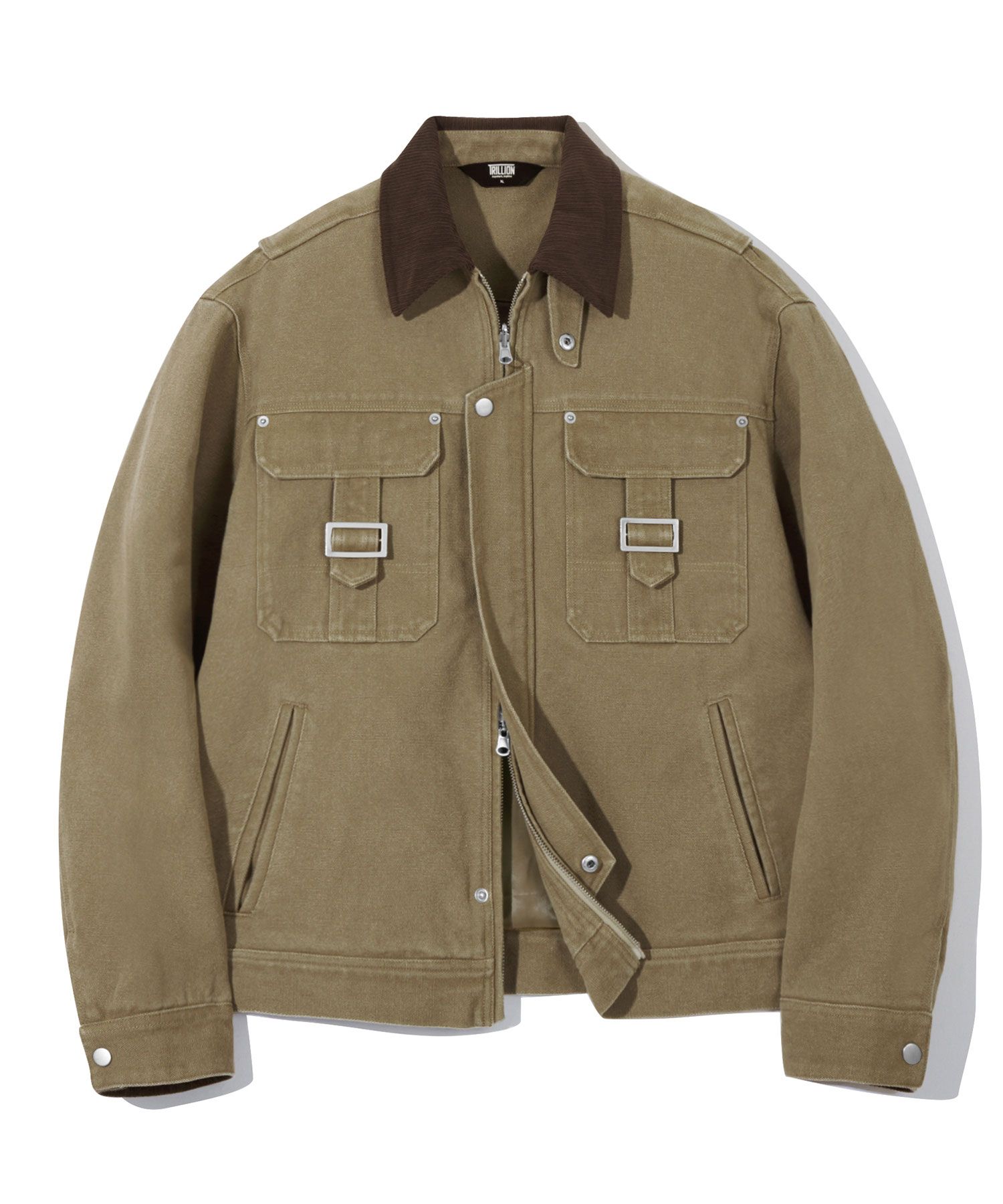 MUSINSA TRILLION Stone Wash Buckle Cotton Work Jacket (BEIGE)