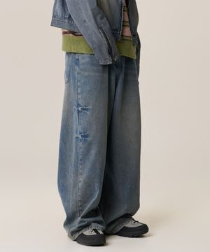 도밍고 워싱 와이드 데님 팬츠 - 워시드 블루