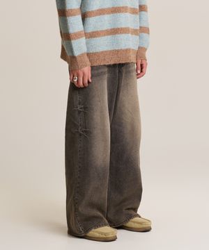 도밍고 워싱 와이드 데님 팬츠 - 워시드 브라운