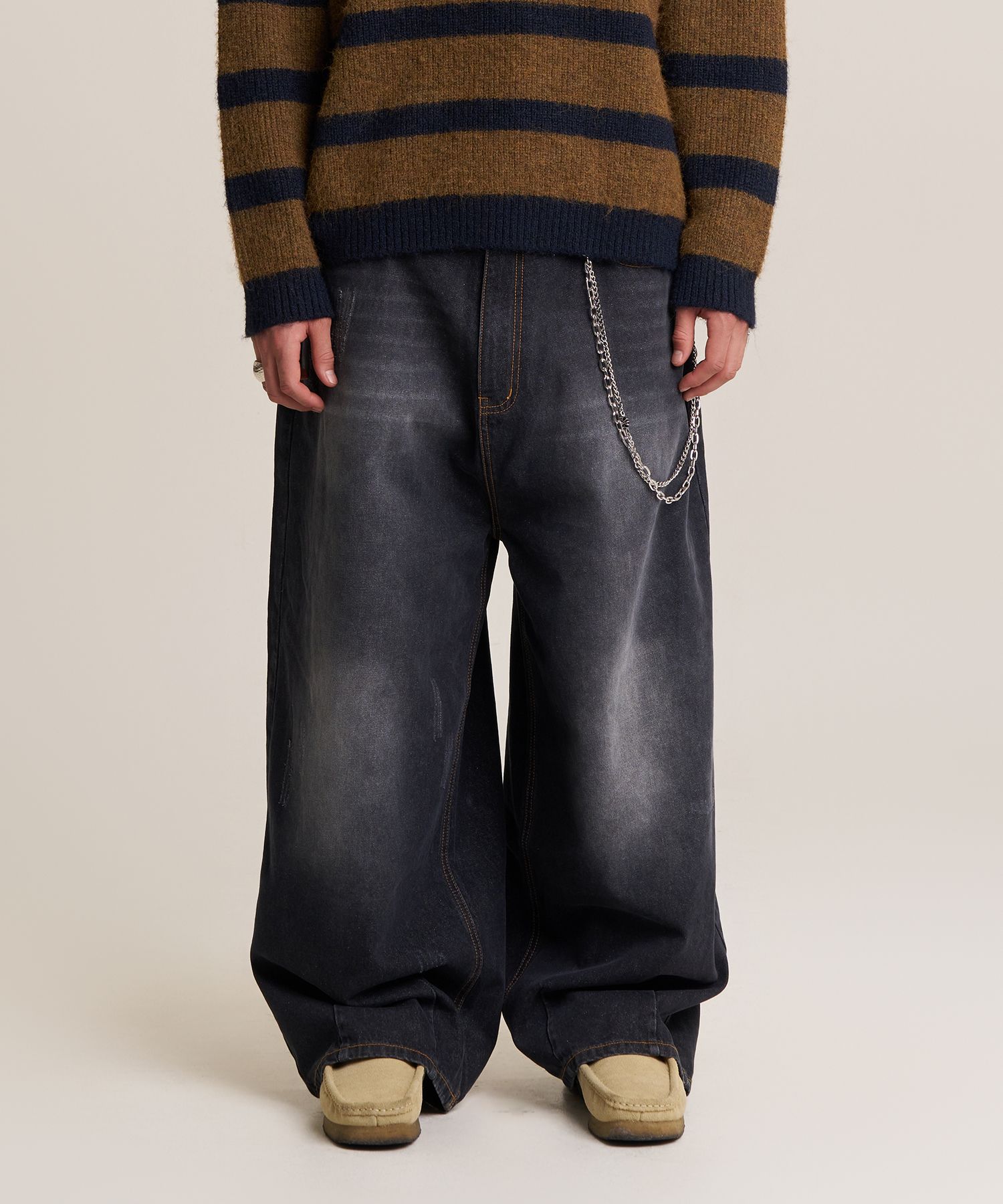 ◆SUPERSUB◆ Balloon fit damaged washed denim pants black WE MUSINSA | SUPERSUB Balloon fit damaged washed denim pants
