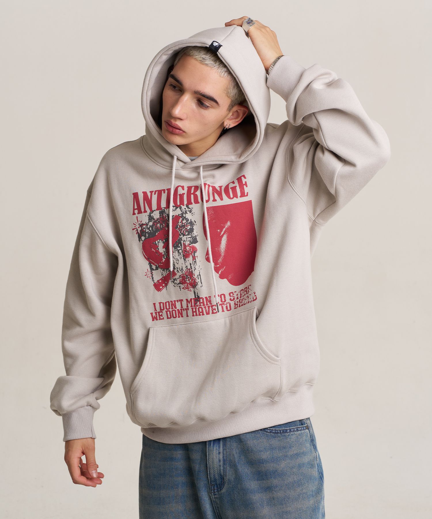 ★SUPERSUB★ Anti-grunge hoodie beige WE MUSINSA | SUPERSUB Anti-grunge hoodie - beige