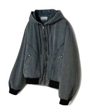 데님 후드 집업 - 빈티지 블루