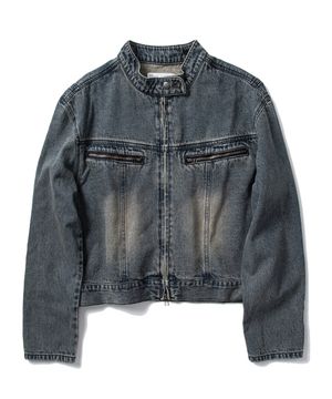 워싱 크롭 데님 재킷 - 워시드 블루