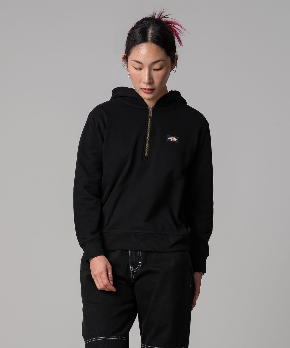 디키즈(DICKIES) 우먼스 하프 집업 후드 Black