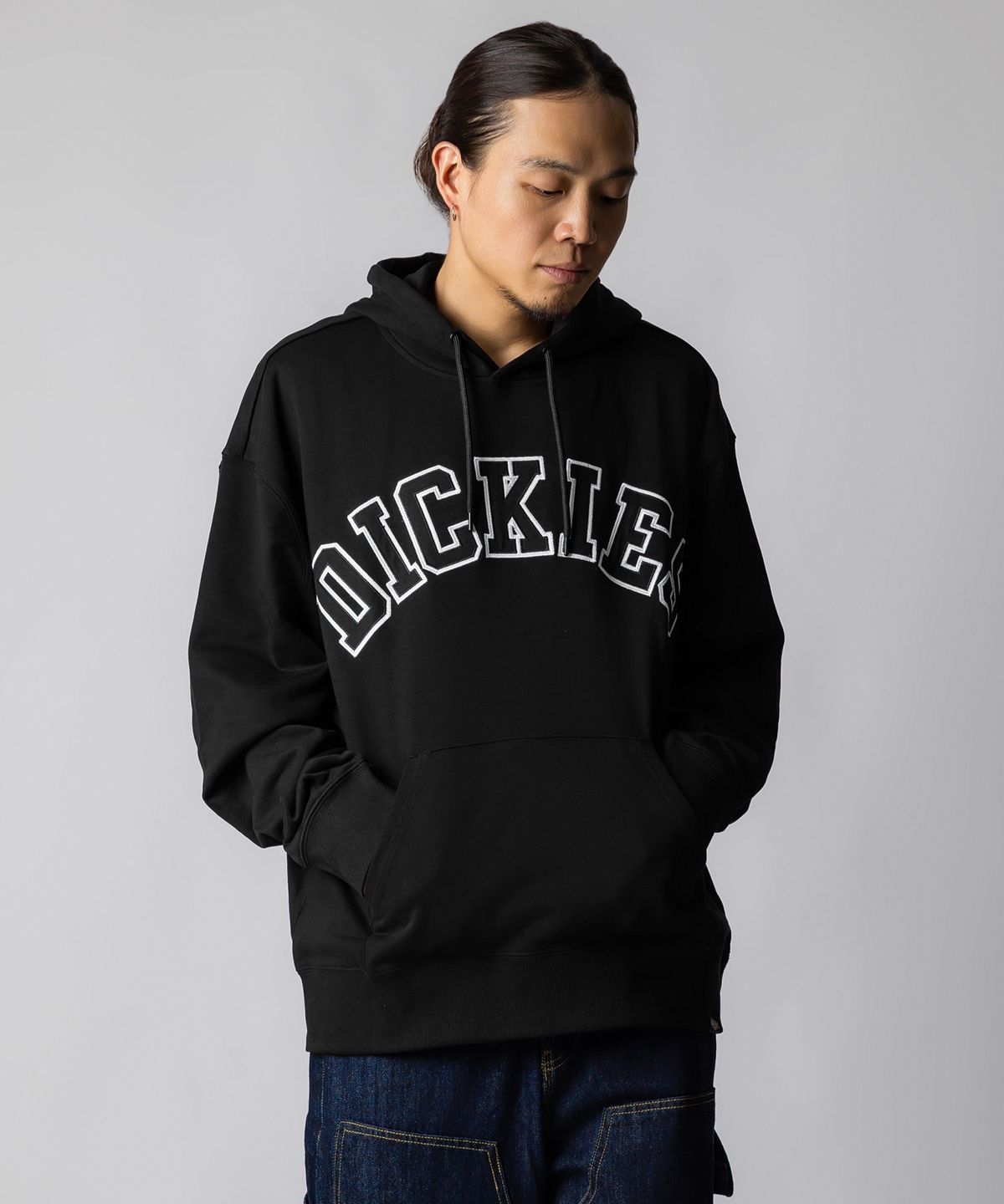 디키즈(DICKIES) 아치 로고 오버핏 후드 Black
