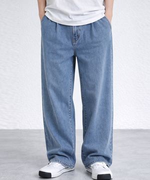 뒷밴딩 원 핀턱 와이드 데님팬츠