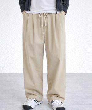 코튼 투턱 와이드핏 밴딩 팬츠
