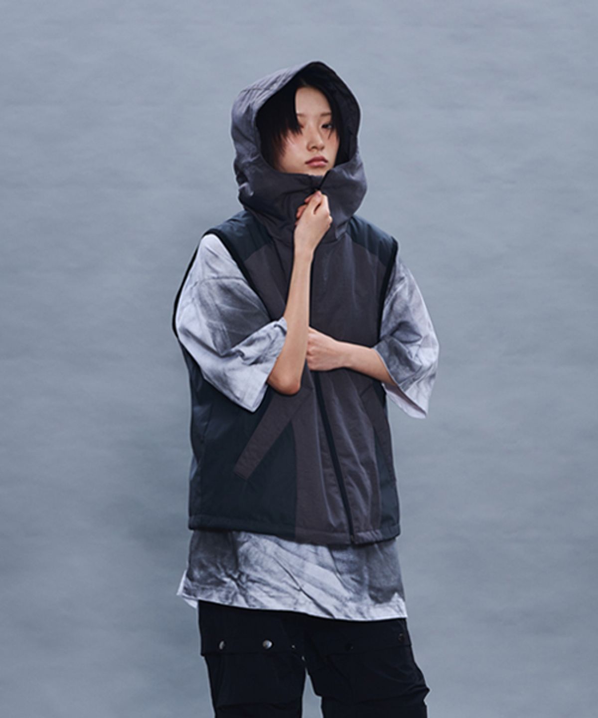 엑스히트(EXHIT) COLOR MATCHING HOODIE VEST GREY
