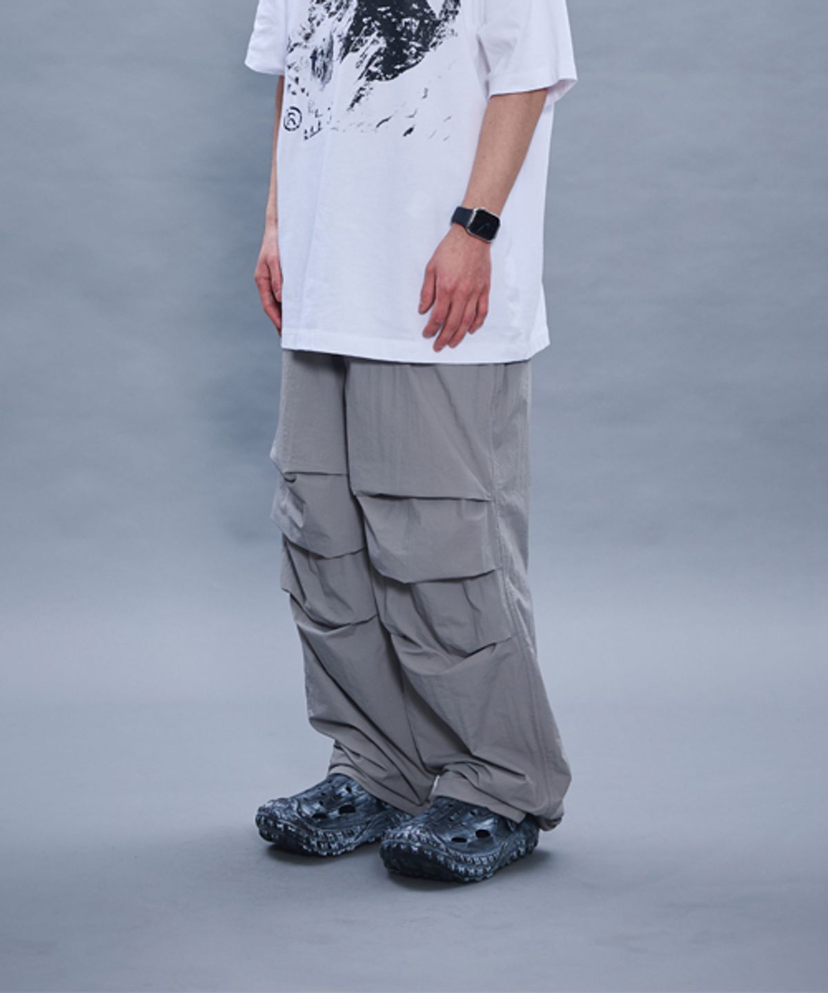 엑스히트(EXHIT) STRING PARACHUTE PANTS GREY