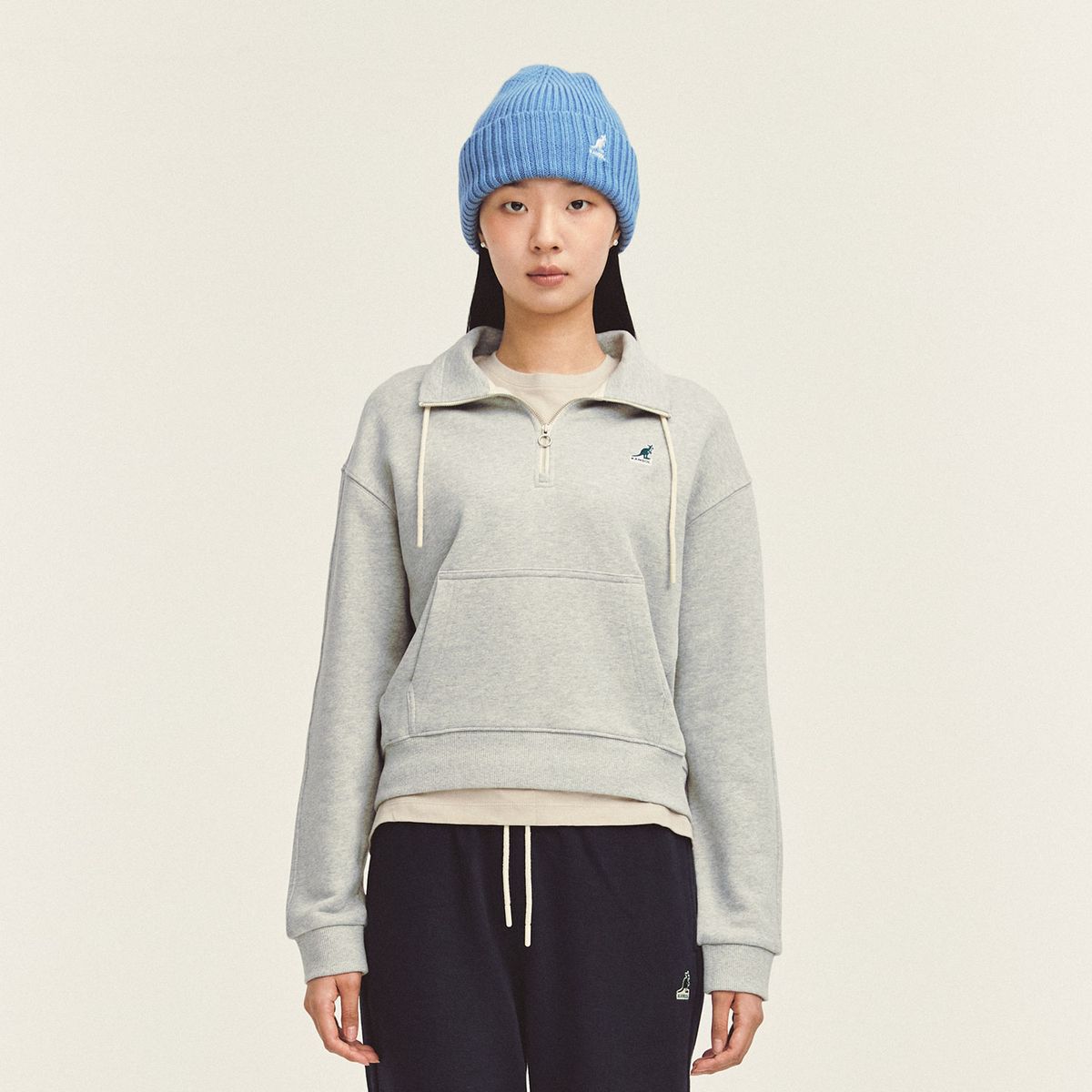 캉골(KANGOL) 우먼스 하프 집 스웨트 1768 멜란지 그레이