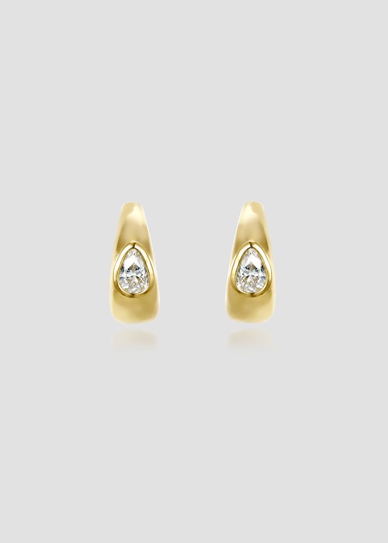 Pear Cut One Touch Hoop Earrings  Gold