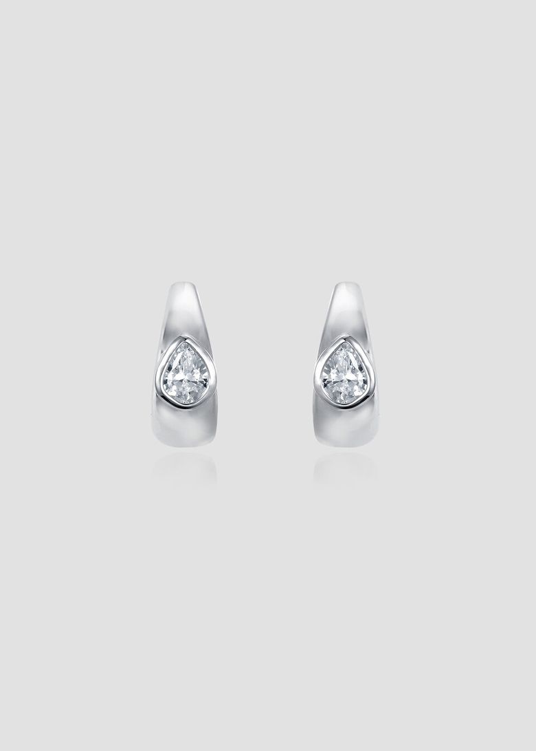 Pear Cut One Touch Hoop Earrings  Silver