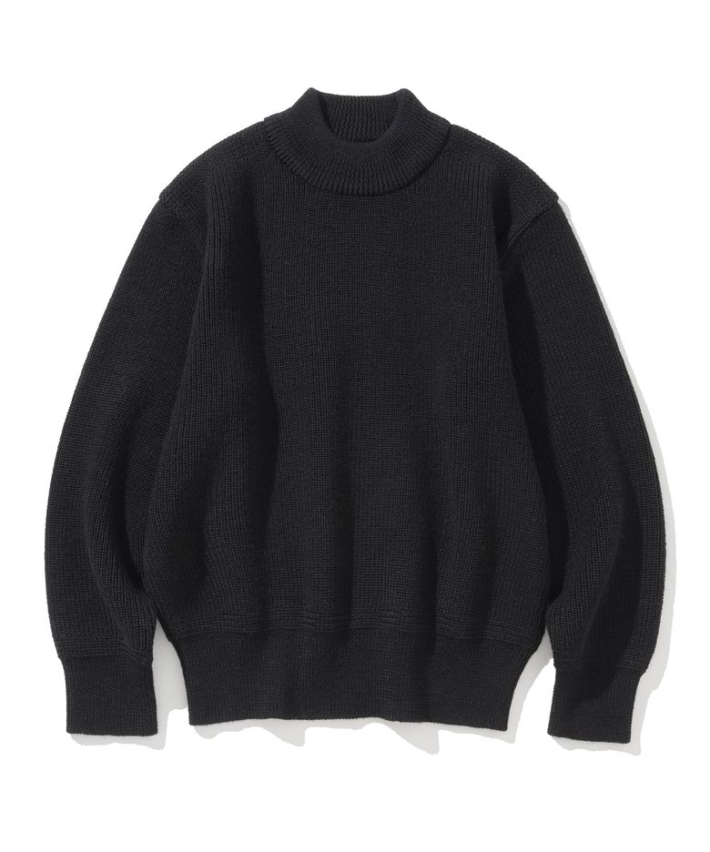 fisherman wool crew neck knit black