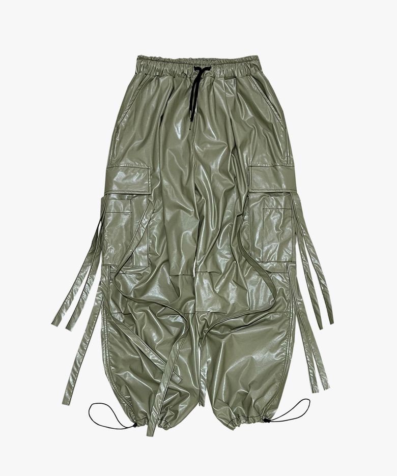 글로시 스트랩 팬츠_khaki