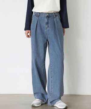 뒷밴딩 핀턱 와이드 일자 청바지
