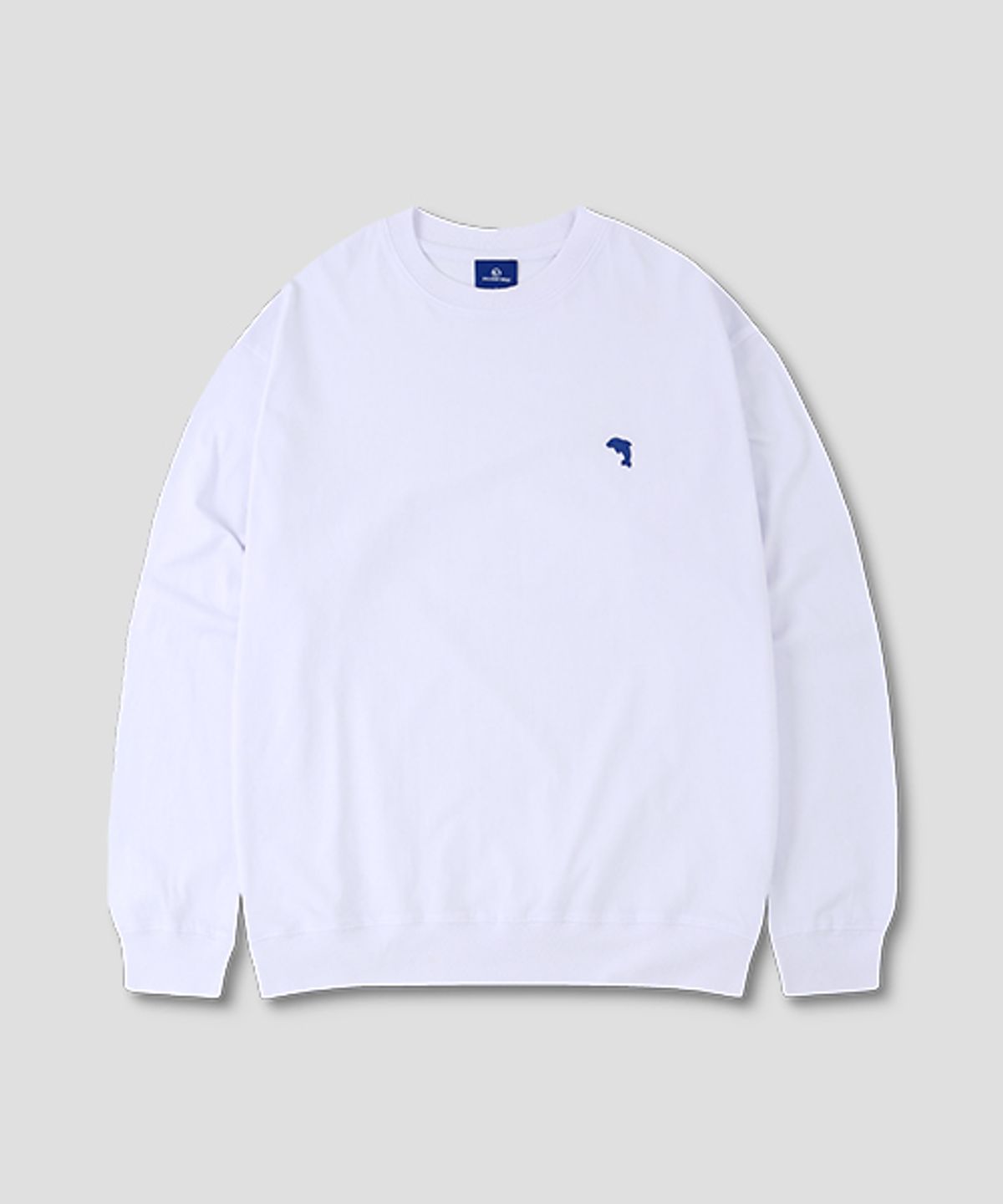 돌핀웨이브어패럴(DOLPHIN WAVE APPAREL) 돌핀 미니 체인자수 16수 맨투맨 화이트