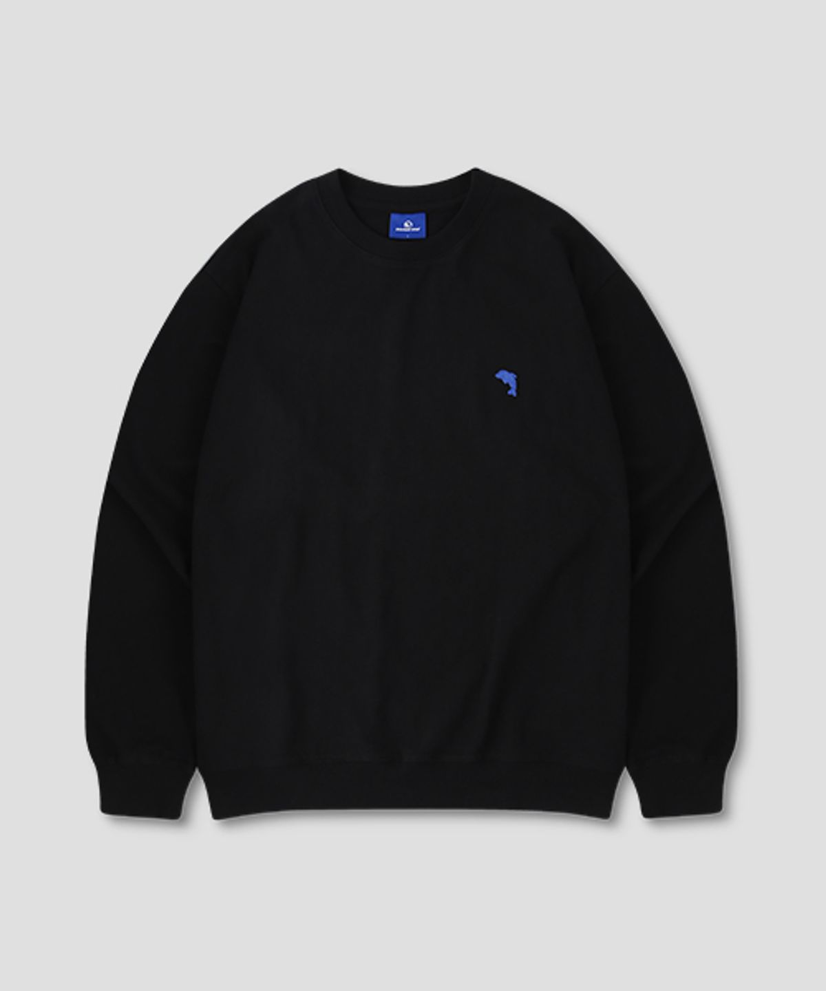 돌핀웨이브어패럴(DOLPHIN WAVE APPAREL) 돌핀 미니 체인자수 16수 맨투맨 블랙