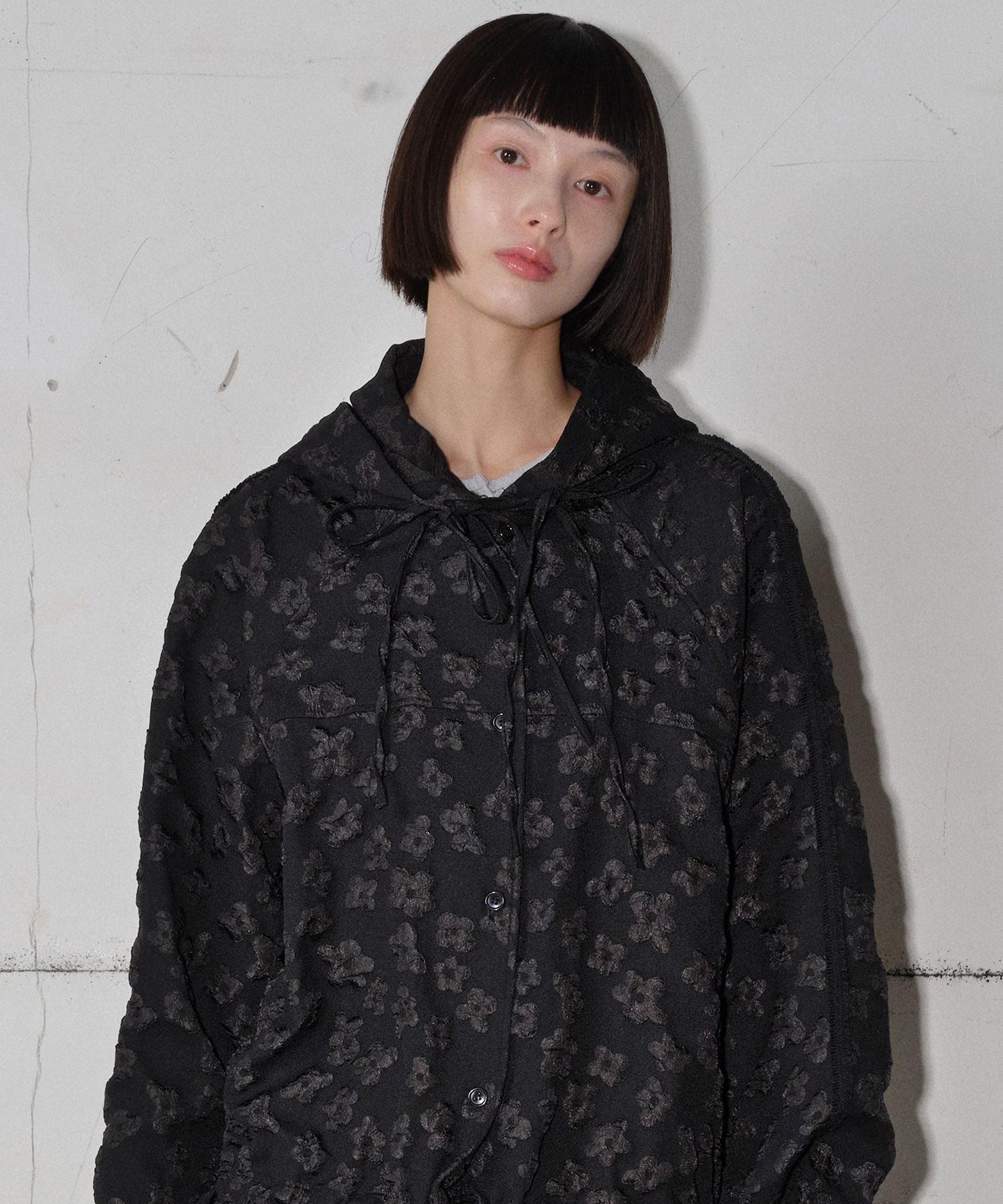 MUSINSA | TYPESERVICE Flower Jacquard Hoodie Jacket [Black]