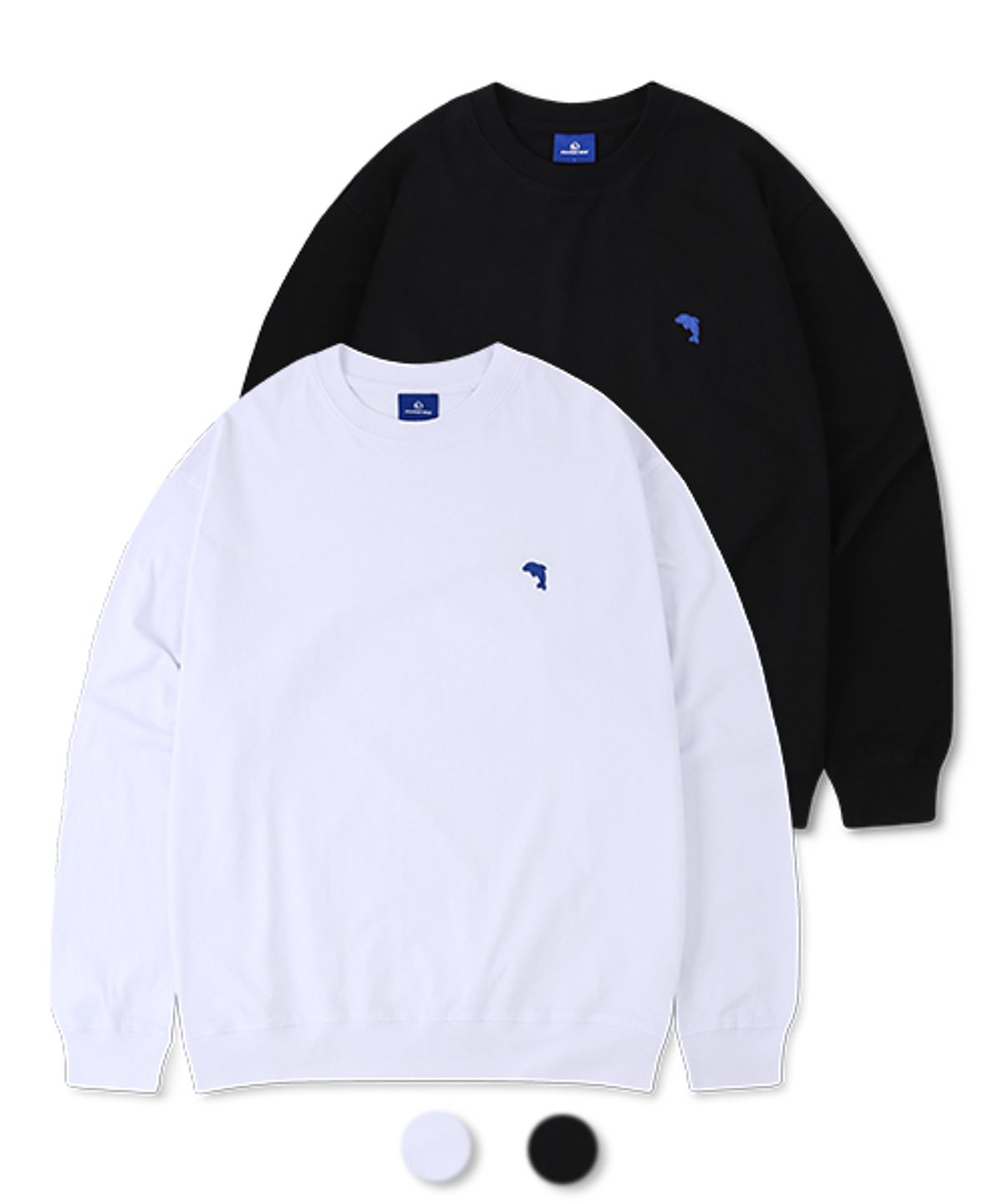 돌핀웨이브어패럴(DOLPHIN WAVE APPAREL) [2PACK] 돌핀 미니 체인자수 16수 맨투맨 화이트&블랙