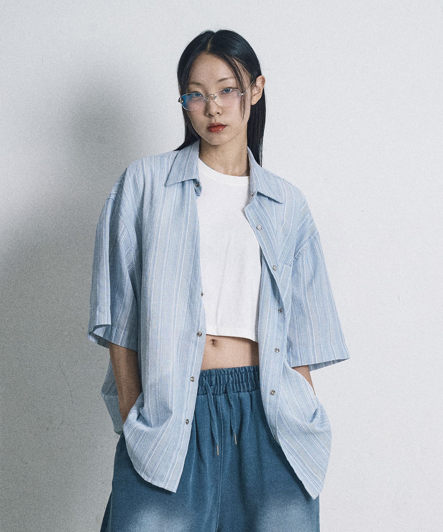 MUSINSA | EASY NO EASY Fade washed striped short sleeve