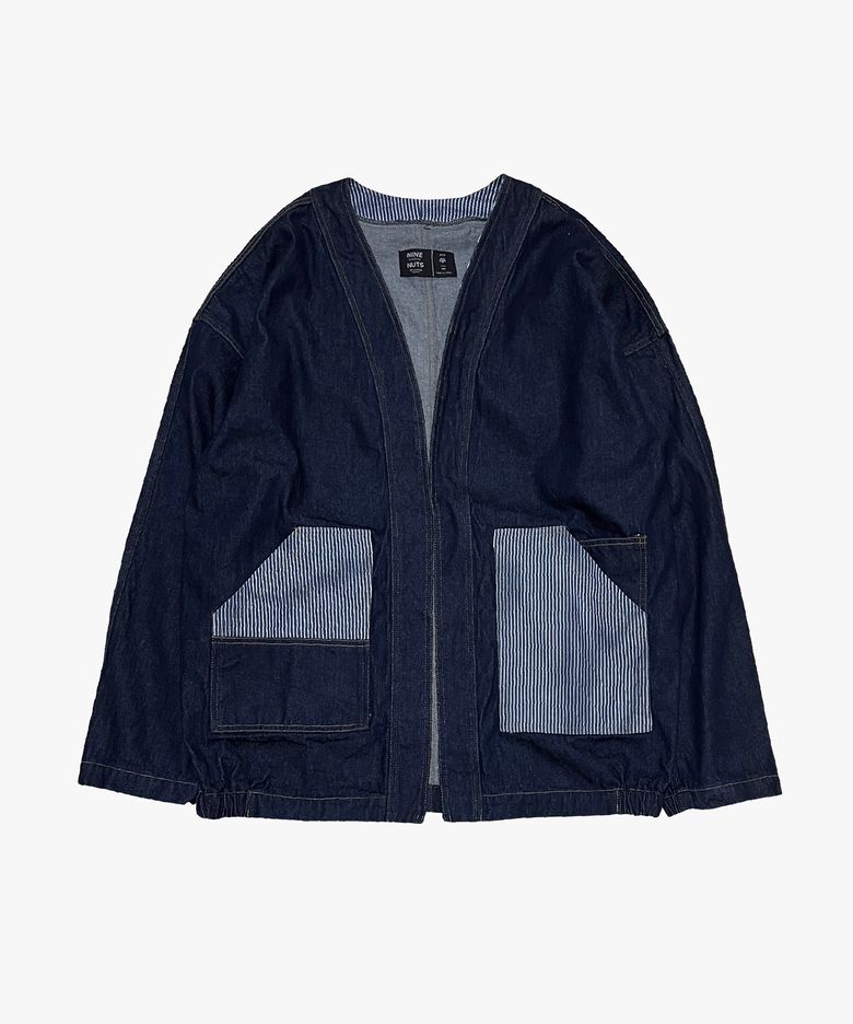 스트라이프 패치 데님 가디건_blue