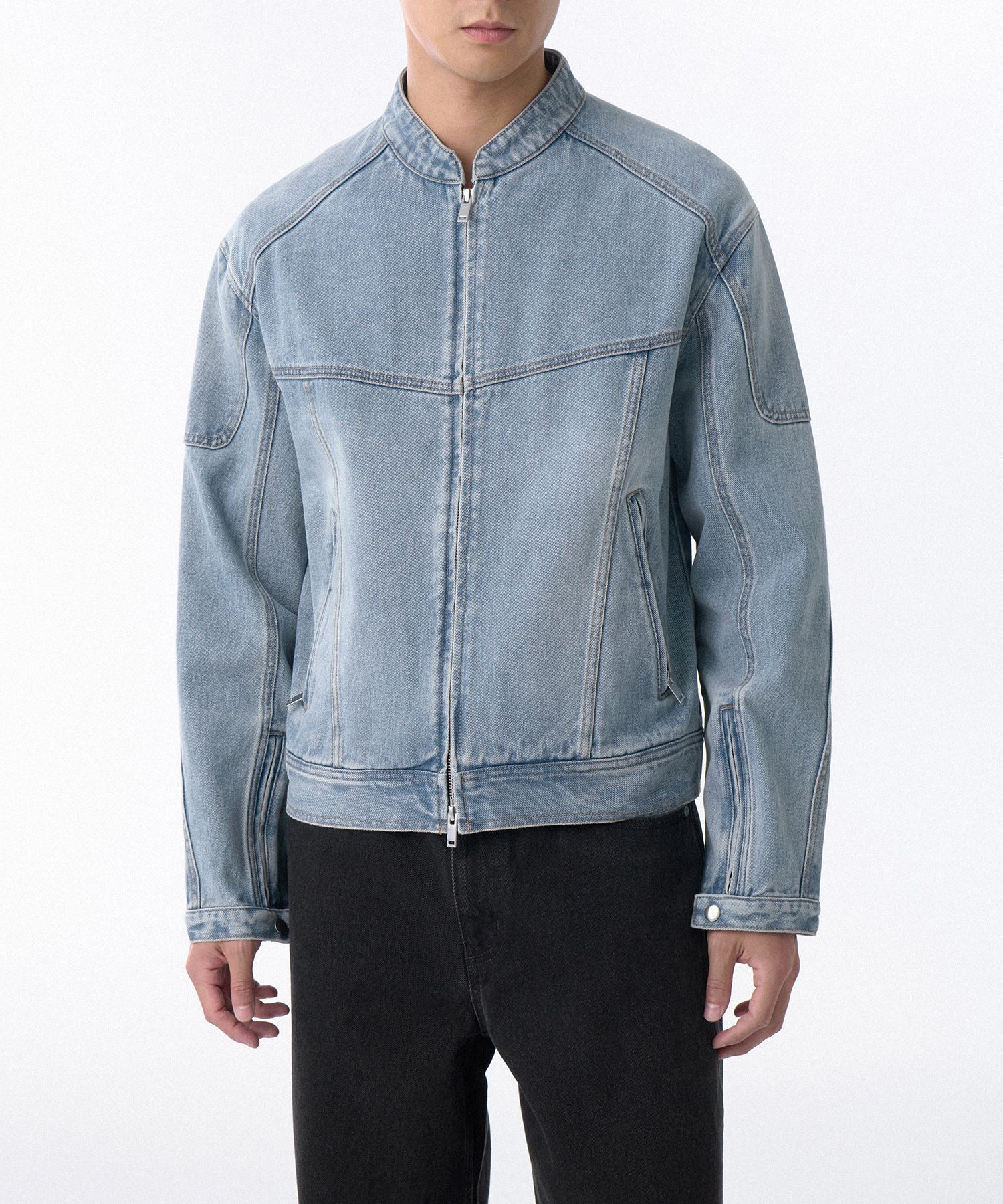 MUSINSA | MUSINSA STANDARD Denim Paneled Racer Jacket [Sky Blue]