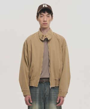 워시드 코튼 헤링턴 점퍼 자켓 - 베이지