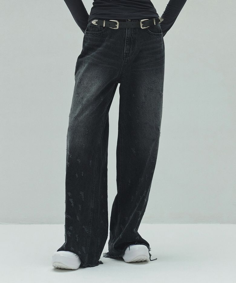 DAMAGE DENIM PANTS (black)