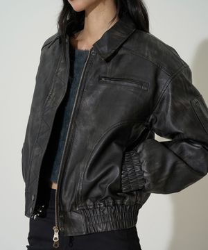워시드 레더 봄버 자켓 블랙