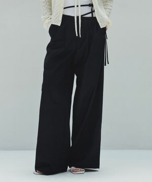 DIAGONAL WAIST WIDE TROUSERS (black)