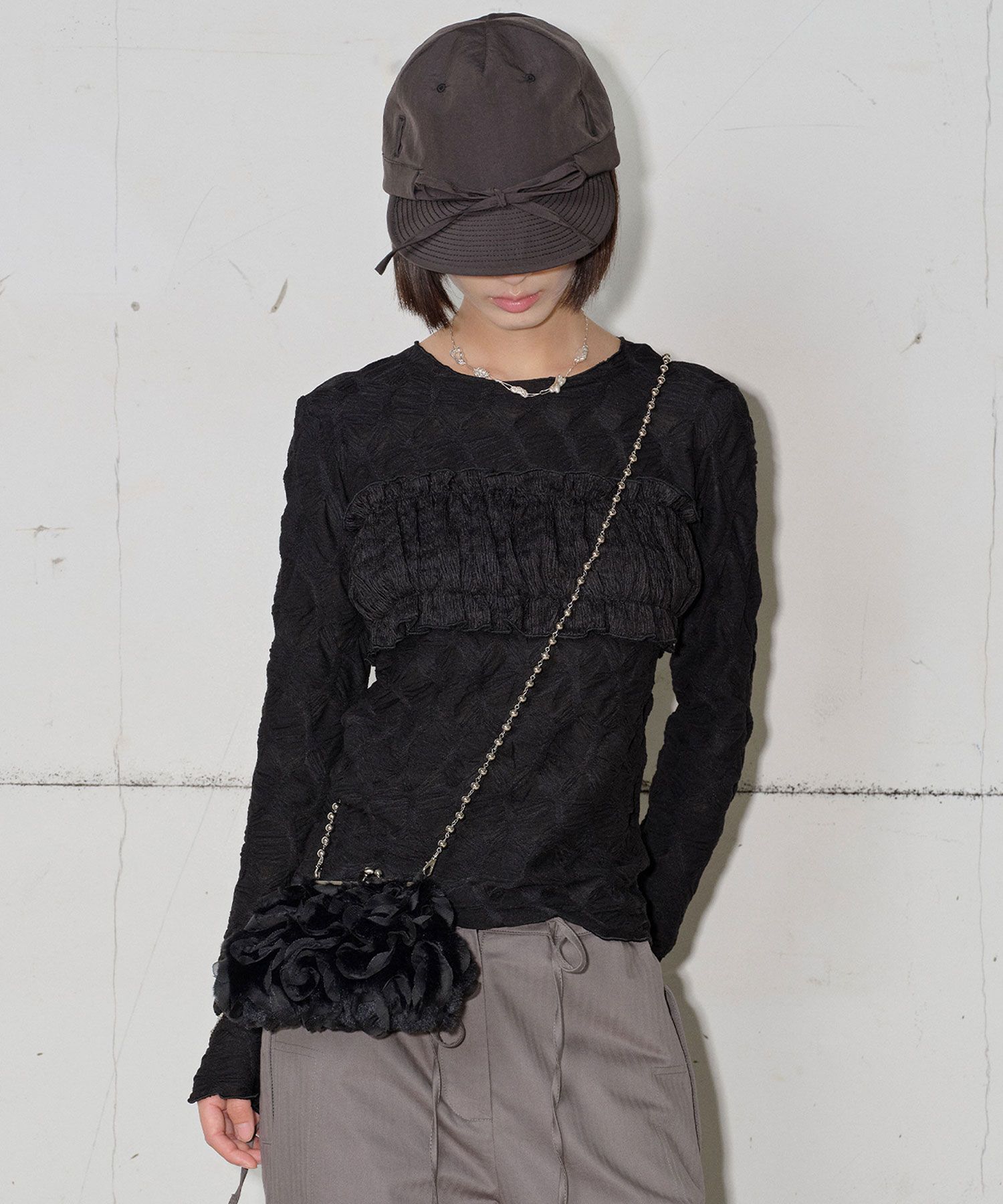 【typeservice】24fw Shirring Lace T-Shirt MUSINSA公式 | TYPESERVICE Shirring Lace T-Shirt [Black]