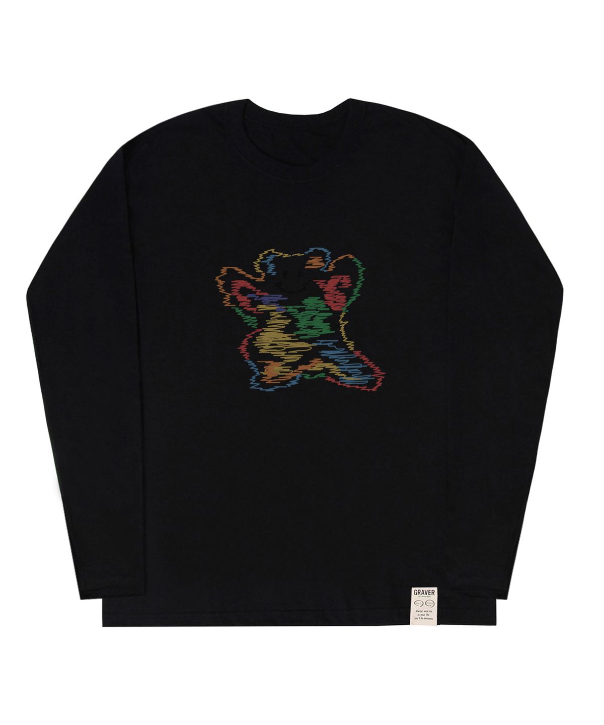 그레이버(GRAVER) [UNISEX]레인보우 빅 구름 베어스마일 롱슬리브 티셔츠_블랙