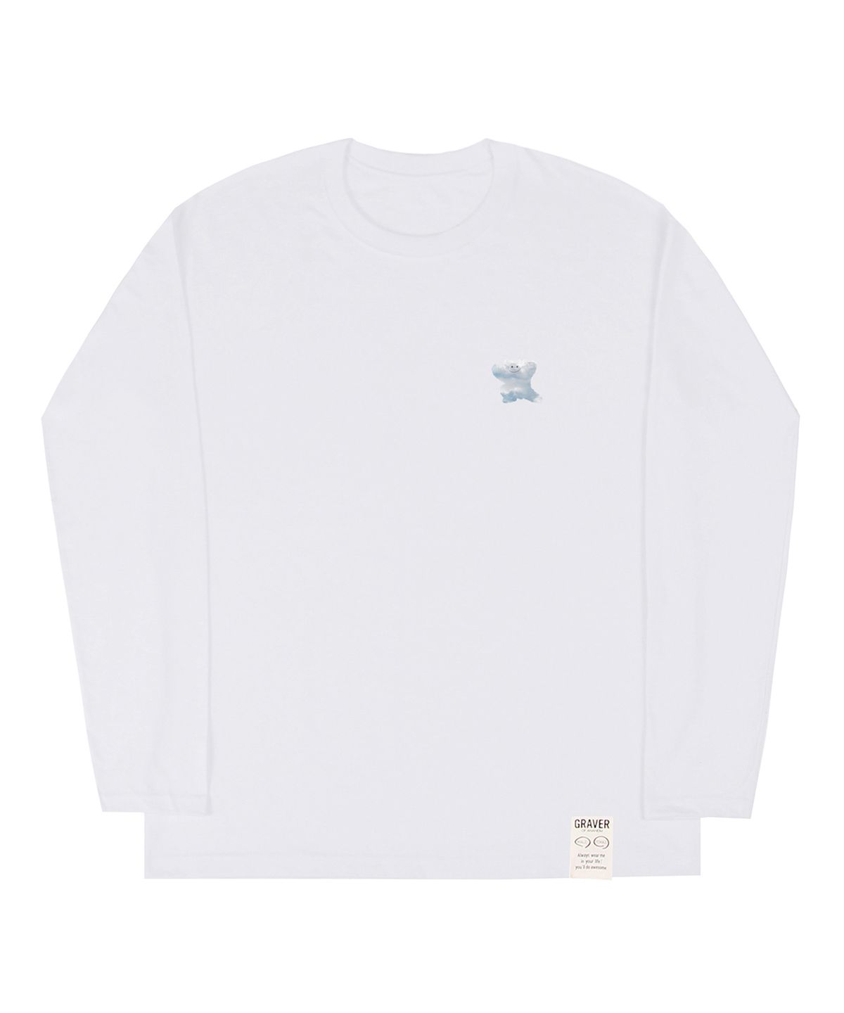그레이버(GRAVER) [UNISEX]스몰 구름 베어스마일 롱슬리브 티셔츠_화이트