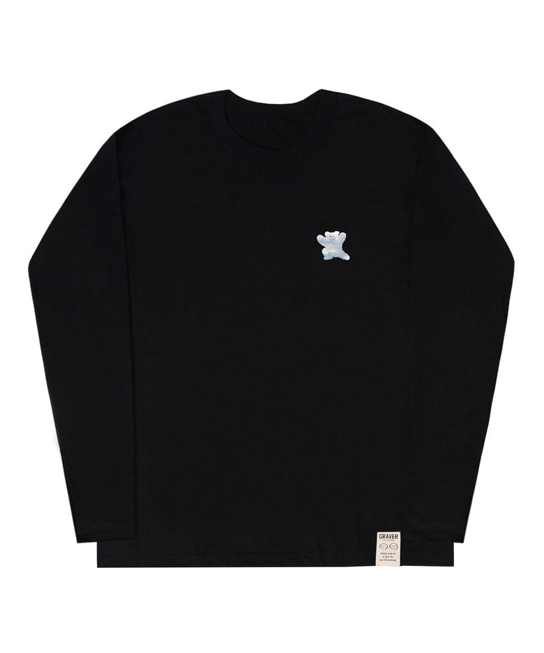 [UNISEX]스몰 구름 베어스마일 롱슬리브 티셔츠_블랙