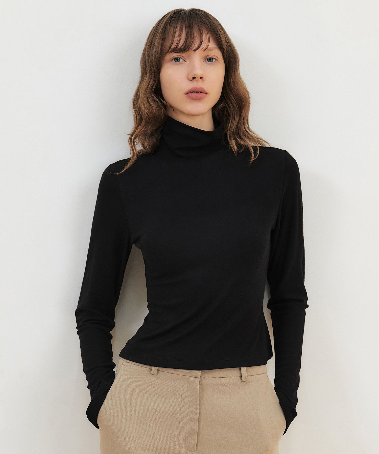 Tシャツ・カットソー citybreeze Wooltencel Crop Turtleneck T-Shirt_BROWN MUSINSA | CITYBREEZE WOMAN Wooltencel Crop Turtleneck T