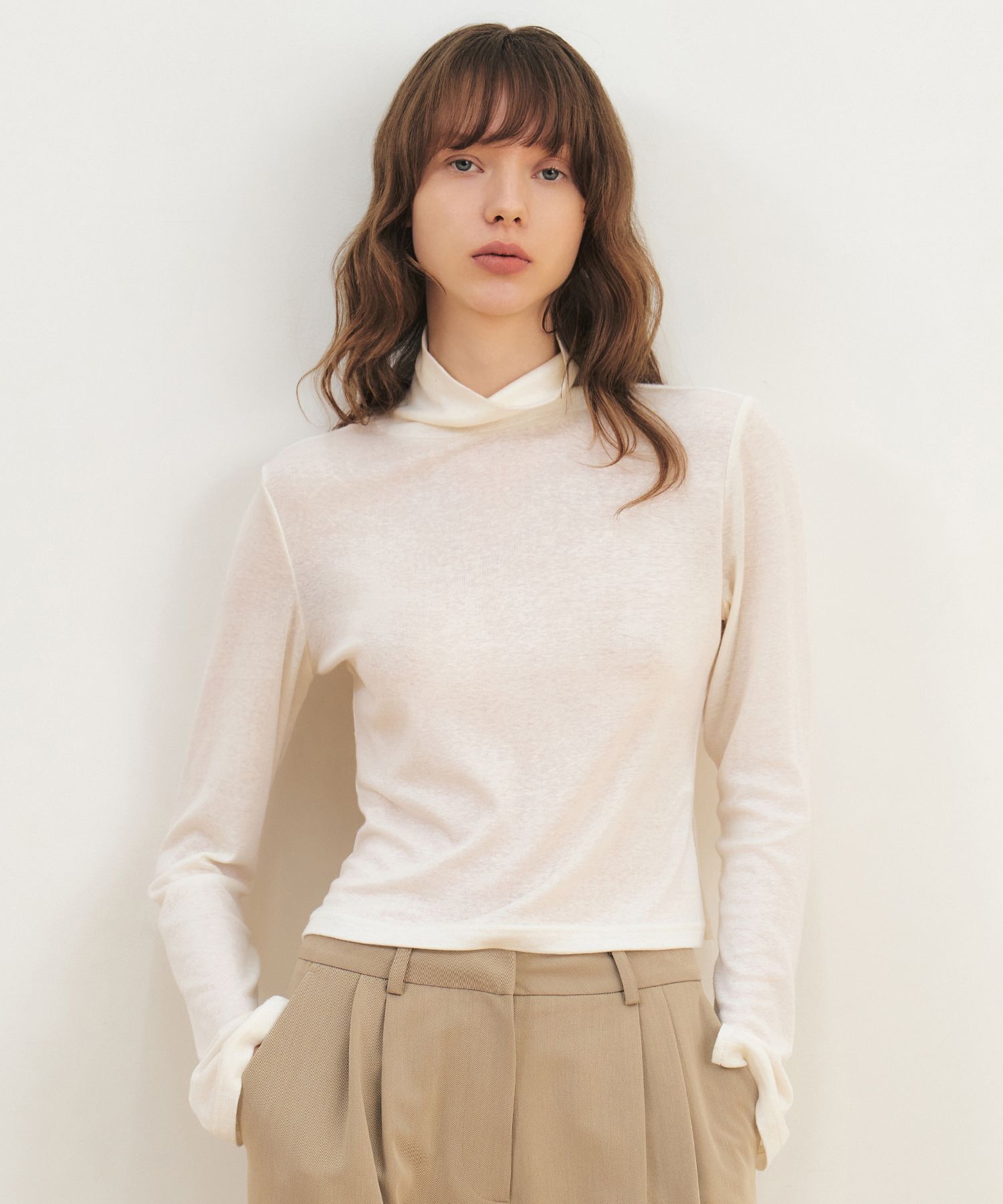 Tシャツ・カットソー citybreeze Wooltencel Crop Turtleneck T-Shirt_BROWN MUSINSA | CITYBREEZE WOMAN Wooltencel Crop Turtleneck T