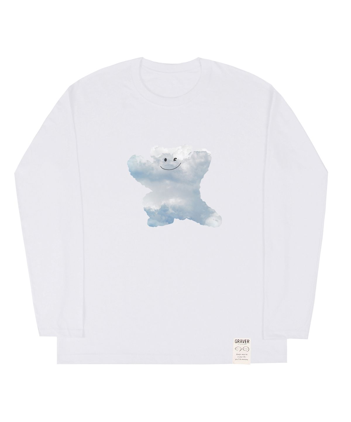 그레이버(GRAVER) [UNISEX]빅 구름 베어스마일 롱슬리브 티셔츠_화이트