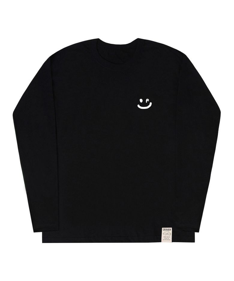 [UNISEX]스몰 드로잉스마일 롱슬리브 티셔츠_블랙