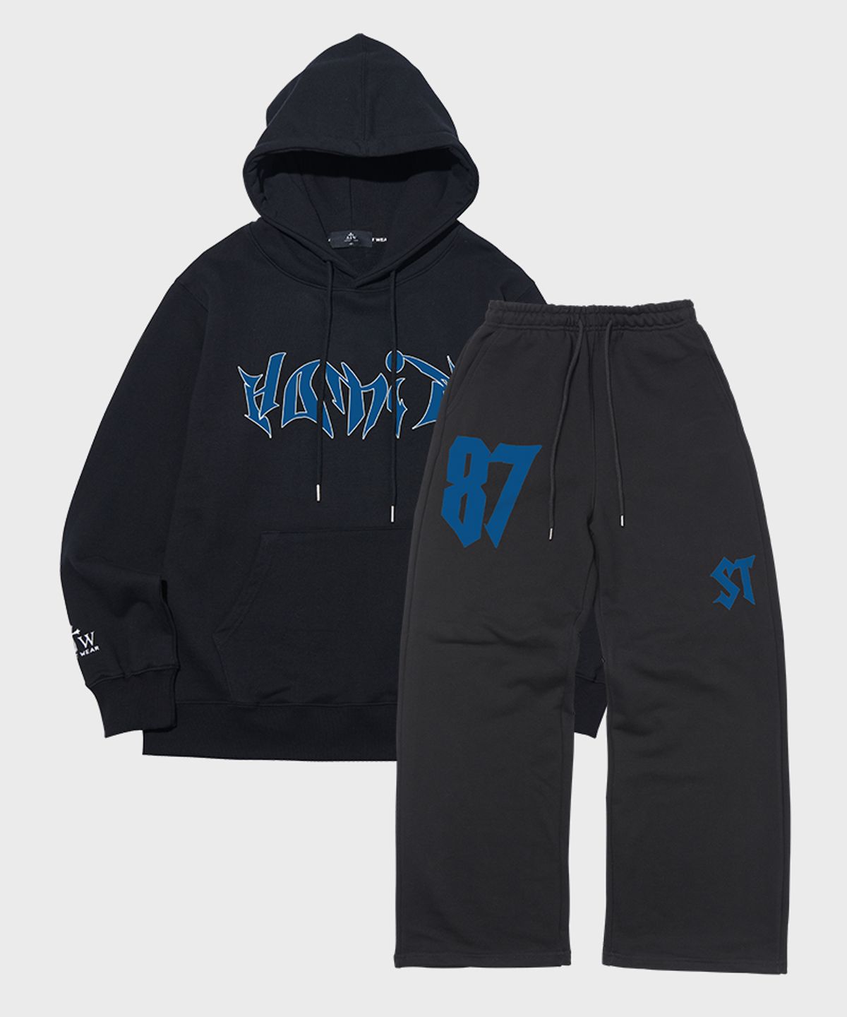 아티스트웨어(ARTISTWEAR) [세트상품] ATW 호미 후드티 + 87st 와이드밴딩 팬츠_BK