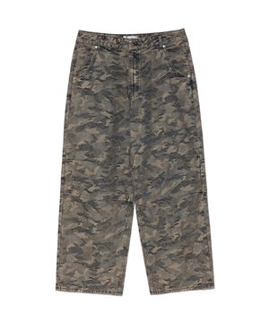 CAMO WASHING 4 TUCK SET UP DENIM PANTS BEIGE