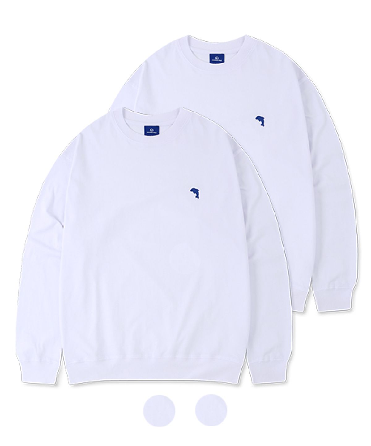 돌핀웨이브어패럴(DOLPHIN WAVE APPAREL) [2PACK] 돌핀 미니 체인자수 16수 맨투맨 화이트&화이트