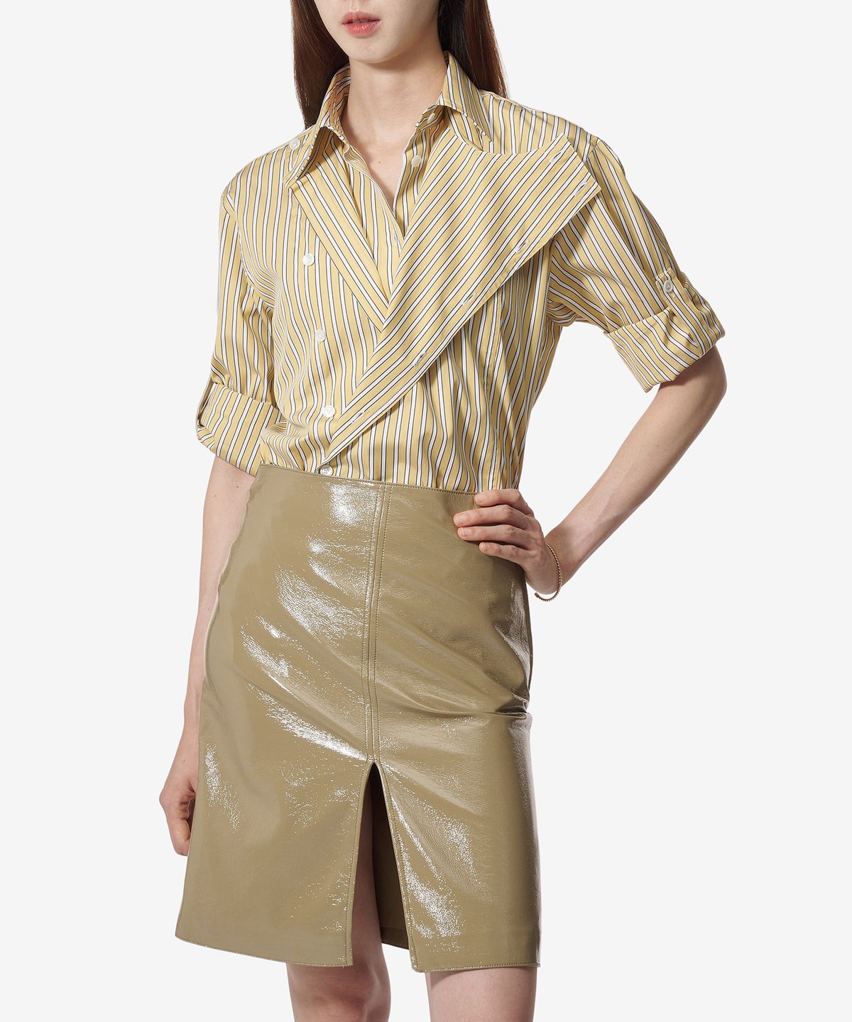 보테가베네타(BOTTEGA VENETA) 스트라이프 포플린 셔츠 - 옐로우 화이트 / 791431V4D407300
