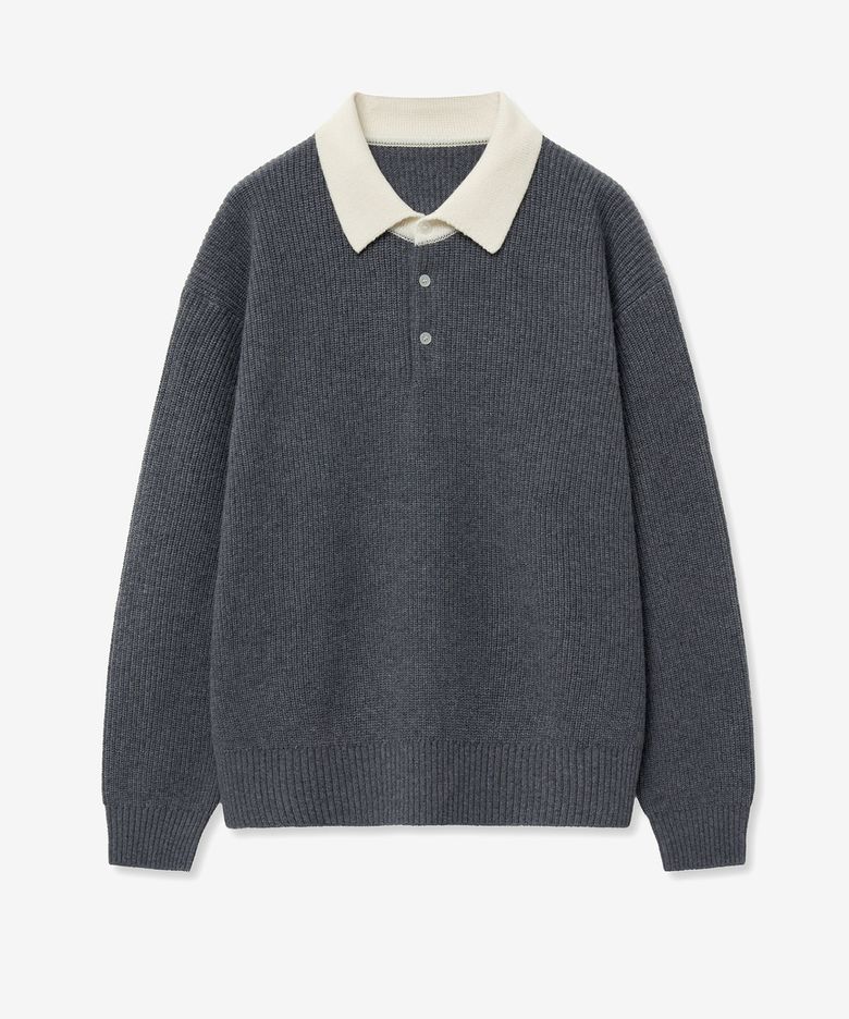 Oversized Rugby Polo Knit Top (Grey) TNSW5F116G2
